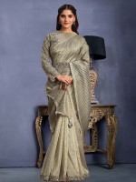 Sage Green Banarasi Crush Silk Saree With Stitched Blouse